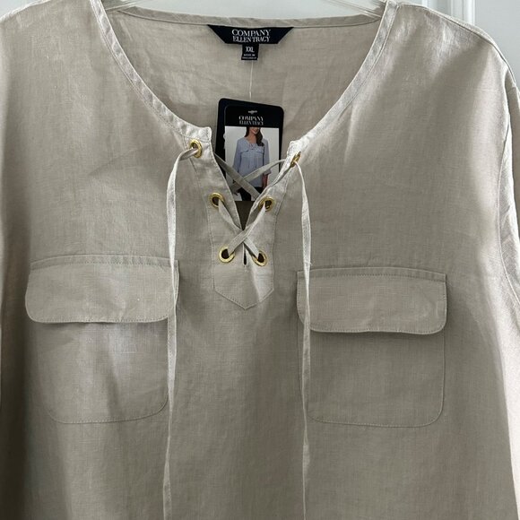 Ellen Tracy Lace-Up Linen Tunic Top XXL Sandstone - Picture 7 of 8